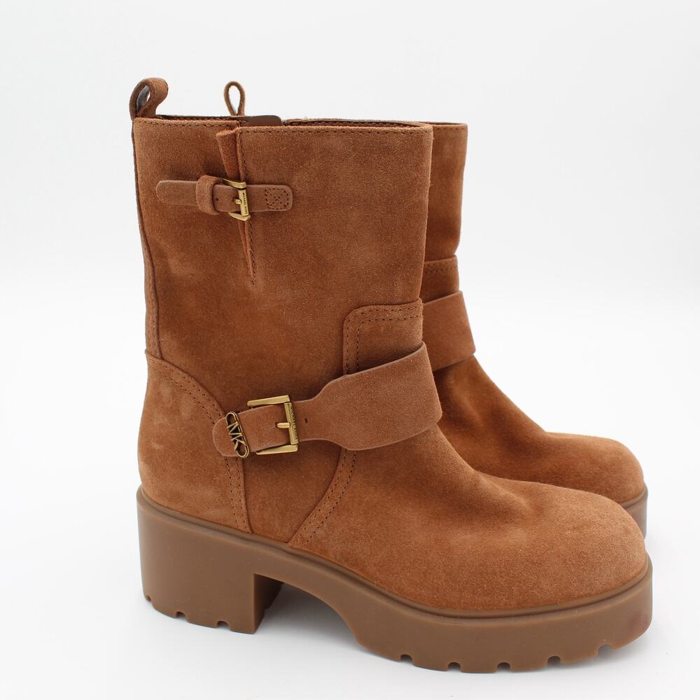 Michael Kors Boots Womens 10 Brown Suede Leather Zip Chunky Heel Lug Sole